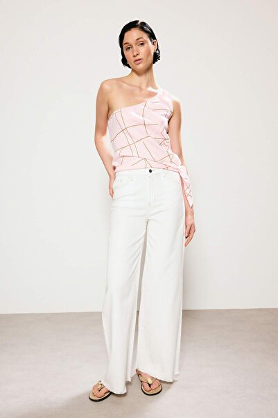 Trendyol Kollektion Trendyol Studio Ecru Tencel-Mischgewebe-Jeans mit hoher T...