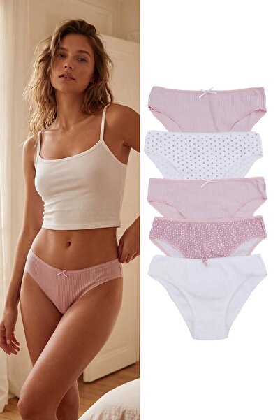 Συλλογή Trendyol Ροζ-Πολύχρωμο Σετ 5 τεμαχίων Πουά Κλασικό Πλεκτό Σλιπ THMSS2...