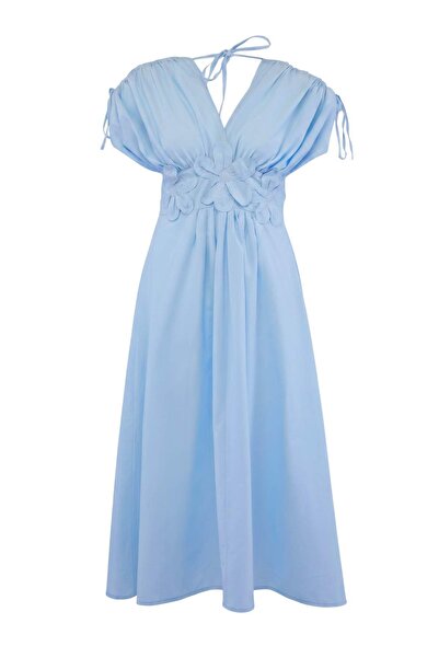 Trendyol Curve Ανοιχτό μπλε φόρεμα Ποπλίνα Υφαντό Plus Size TBBSS26AH00019