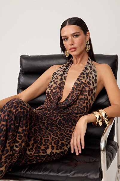 Trendyol Kollektion Mehrfarbiges gestricktes Maxikleid aus Tüll mit Tiermotiv...