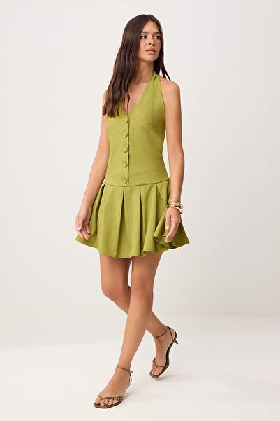 Συλλογή Trendyol Πράσινο Πλισέ Κοντό / Μίνι Υφαντό Φόρεμα TWOSS26EL00058