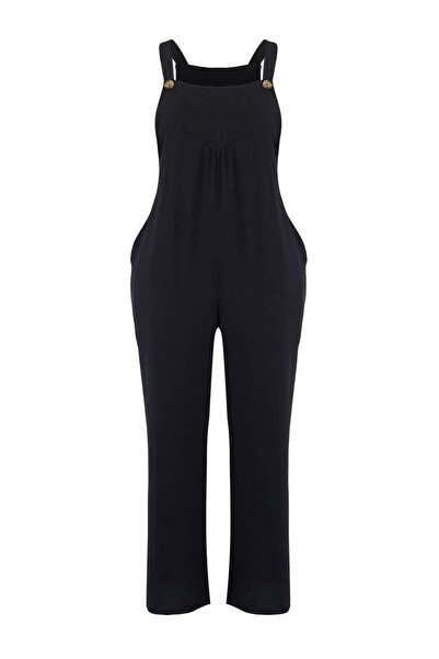 Trendyol Curve Μαύρη φόρμα Gile Form με λινή όψη και φαρδιά υφαντά μπατζάκια ...