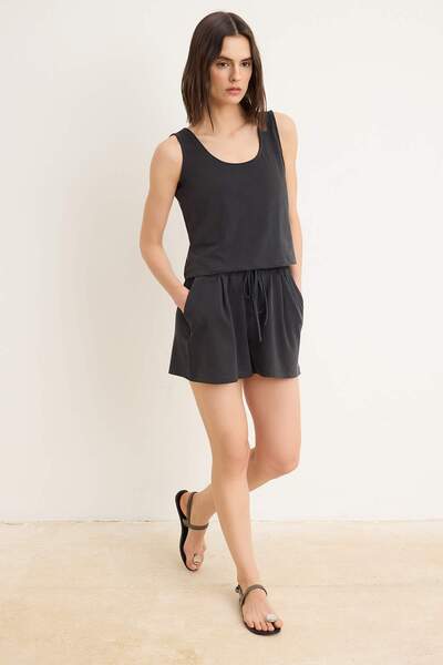 Trendyolmilla  Antrasit Relaxed Havuz Yaka Geniş Paça Kısa / Mini Modal Örme Alt Üst Takım TWOSS26AU00150
