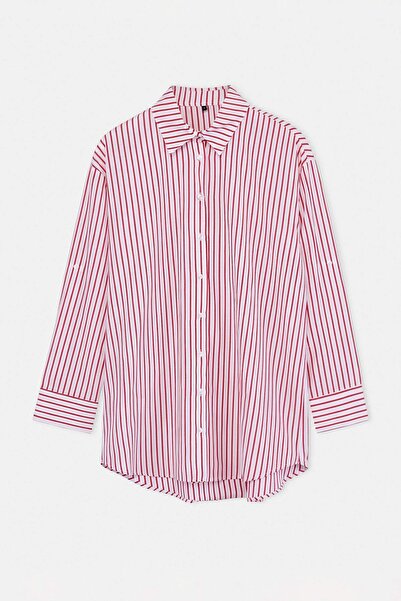 Trendyol Kollektion Strandbekleidung Rot gestreiftes gewebtes Maxi-Hemd TBESS...