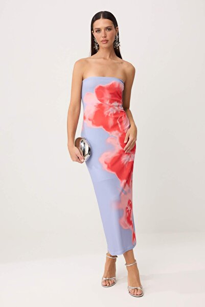 Συλλογή Trendyol Πολύχρωμο φλοράλ εμπριμέ φόρεμα μάξι με επένδυση από τούλι T...