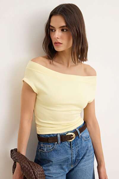 Trendyol Kollektion Gelbe, figurbetonte, ärmellose, dehnbare Strickbluse mit ...