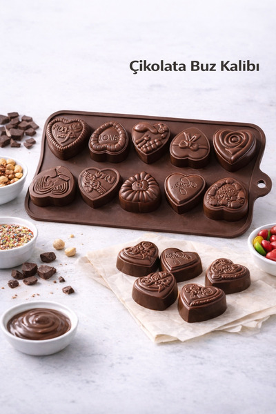 evolis kitchen 1Pc Heat Resistant Fireproof Non-Stick Silicone Heart-Shaped Brown Chocolate and Ice Mold