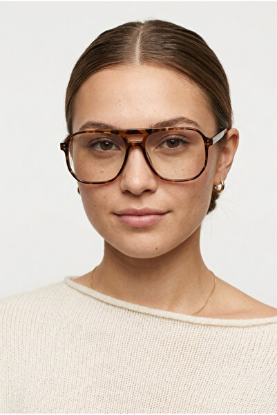 Houseofeyeris MONARCA LEOPAR ÇERÇEVE Retro Aviator / Kare Form Şeffaf UV400 L...