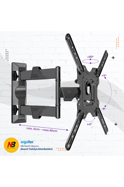 Ergoflex Nb North Bayou P4 32"–55" Vesa Ultra Thin LCD LED TV/Monitor Movable Wall Mount Bracket