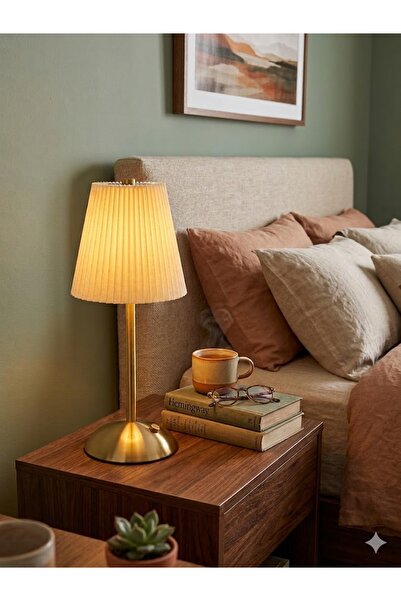 EYD Metal Krem Dokunmatik Şarjlı Masa Lambası Abajur