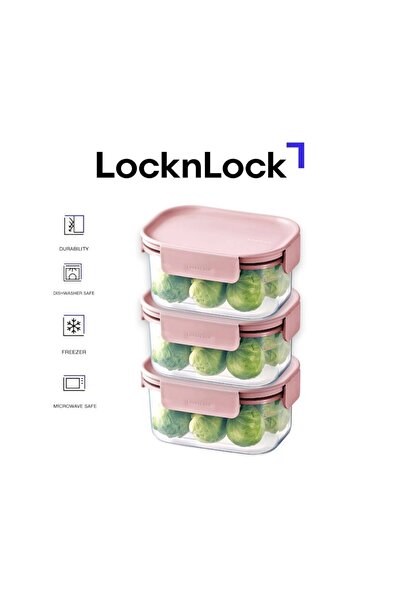 locknlock Classic Plus Rectangle Food Container 385ml (PACK of 3) – Pink, Air...