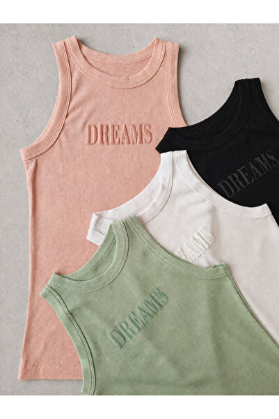 Demirsa Boutique Halter Yaka 4'lü Pudra, Yeşil, Siyah ve Beyaz Renk Modal Kaşkorse Kadın Atlet