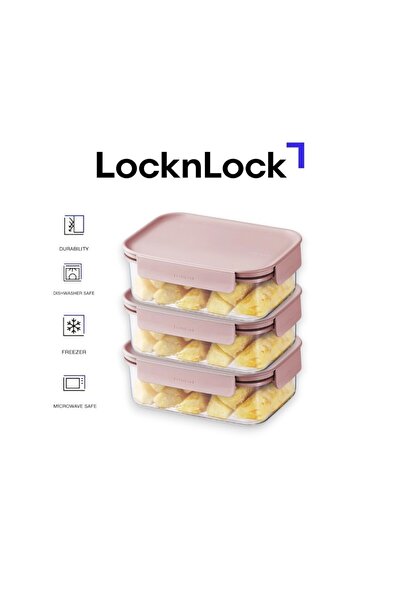 locknlock Classic Plus Rectangle Food Container 420ml (PACK of 3) – Pink, Air...
