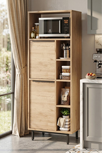 Yurudesign Ocean Mutfak Kiler Dolabı Mikrodalga 2 Kapaklı Raflı Metal Ayaklı ...