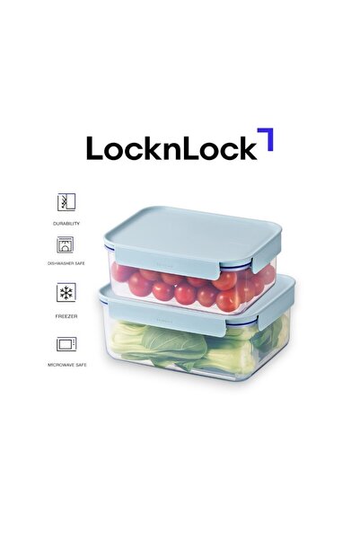 locknlock Classic Plus Rectangle Food Container Set (2.75L+1.65L) – Mint, Air...