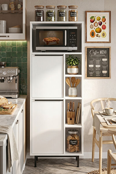 Yurudesign Ocean Mutfak Kiler Dolabı Mikrodalga 2 Kapaklı Raflı Metal Ayaklı ...