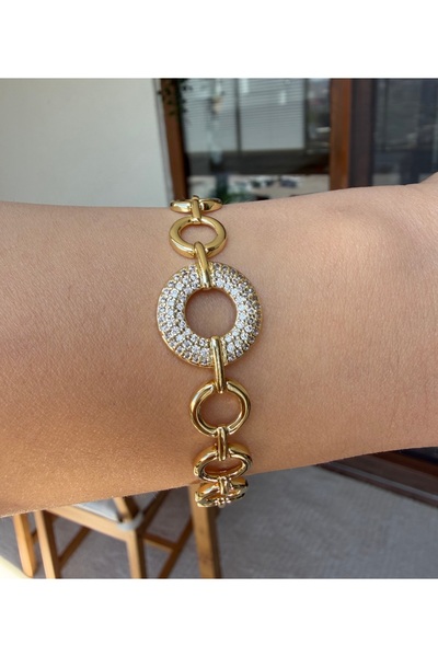 VEGALUXE Kadın Şık Tasarım 14 K Zirkon Taşlı Çelik Bileklik Kararma Yapmaz 20CM