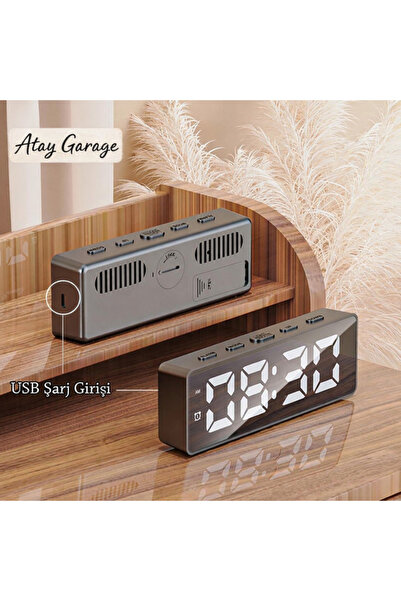 Atay Garage LED Dijital Masa Saati – Çift Alarm, USB Şarj