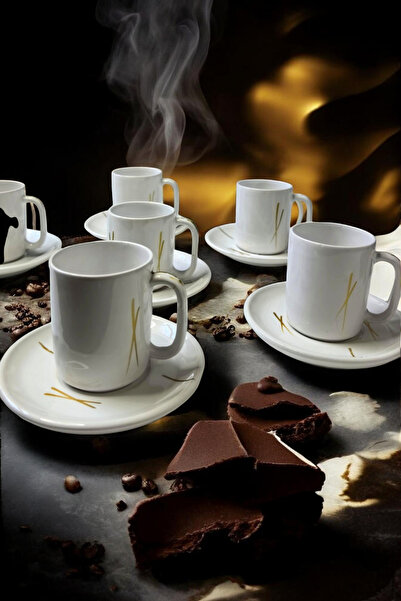 Genel Markalar 12 Parça 6 Kişilik SLN Beyaz Renk Gold Detaylı Fincan Takımı