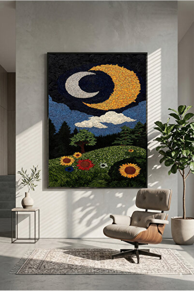 postercraft Panou/Poster Modern Artistic cu Lună și Floarea-soarelui