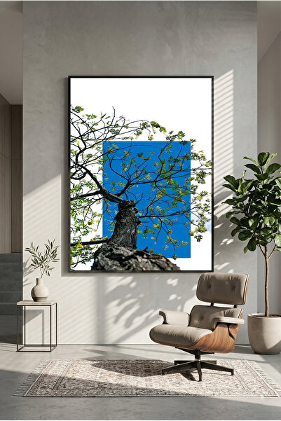 postercraft Poster/Tablou Modern Artistic cu Copac Albastru și Alb, Stil Rela...