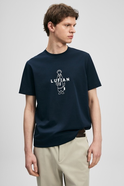 Lufian 111020307 Sımbad Modern Graphic T-Shirt Men's T-Shirt Dark Blue