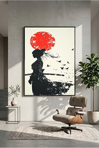 postercraft Poster din lemn cu Fată Samurai și Lună de Sânge (Fără ramă)