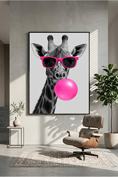 postercraft Poster/Tablou Modern cu Girafă Roz, Artă pe Panou "