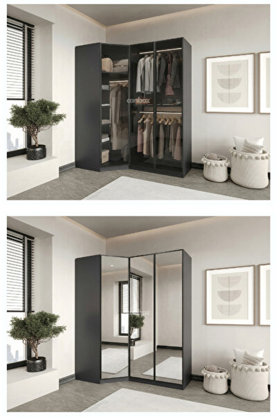 CANBAZ FURNİTURE Esla modüllü 3 cam kapaklı köşe %100 MDF (KURULUM DAHİL)