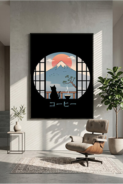 postercraft Poster de masă din lemn Fuji Coffee Cat (fără ramă)