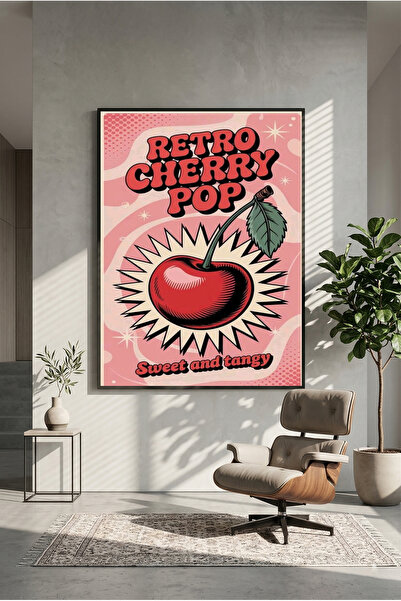 postercraft Poster Retro Pop Art cu Cireșe, Tablou Modern pe Panou