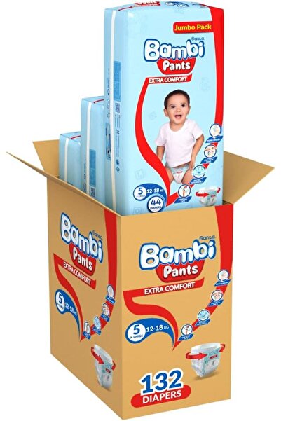 Sanita Bambi حفاضات أطفال، 132 حفاضة، مقاس 5 (12-18 كجم)، عبوة جامبو 3 قطع