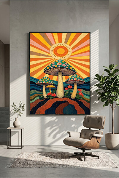postercraft Soare și Ciuperci Artă Relaxantă Poster din Lemn (Fără Ramă)