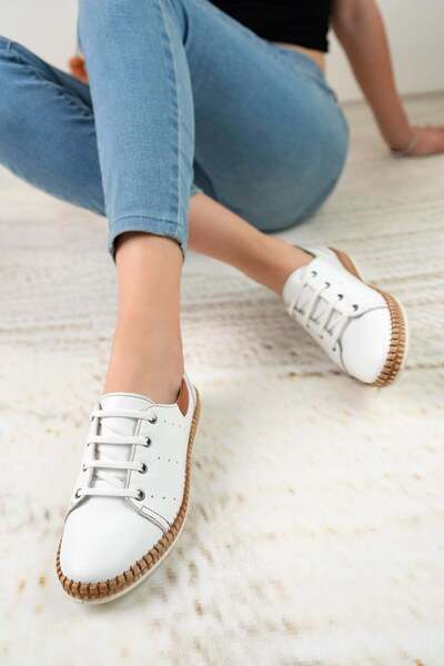 Nesil Shoes Γυναικεία παπούτσια Syg P38 White από γνήσιο δέρμα