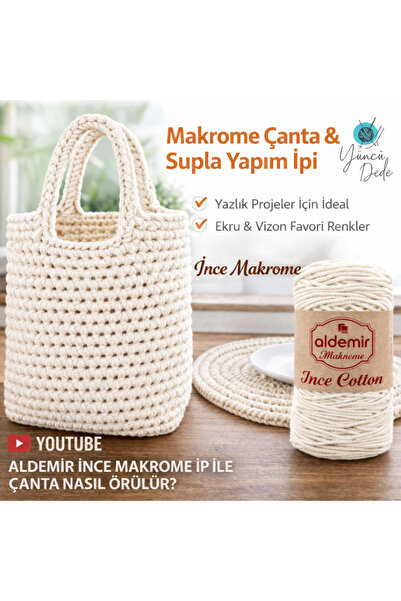 aldemir Ince Pamuk Makrome Çanta Şapka Yazlık Elbise Yapmak Için 90 Ekru Pamu...