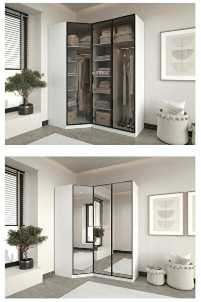 CANBAZ FURNİTURE Esla modüllü 3 cam kapaklı köşe %100 MDF (KURULUM DAHİL)