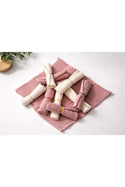 LOVE Kız Bebek 10'lu Müslin Kumaş Ağız Mendili Pembe ve Krem Rengi