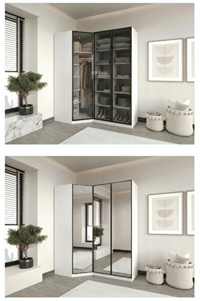 CANBAZ FURNİTURE Esla modüllü 3 cam kapaklı köşe %100 MDF (KURULUM DAHİL)