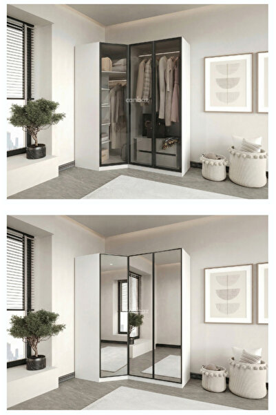 CANBAZ FURNİTURE Esla modüllü 3 cam kapaklı köşe %100 MDF (KURULUM DAHİL)