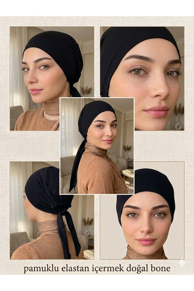Gül İpek Moda Dikişsiz Bağcıklı Doğal Penye Bone Likra ve Elestan İçermez Siyah