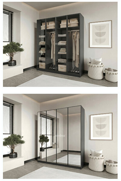 CANBAZ FURNİTURE Esla modüllü 4 cam kapaklı %100 MDF (KURULUM DAHİL)