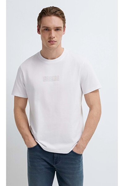 Mavi M0613270 Black Logo Printed T-Shirt Men's T-Shirt White