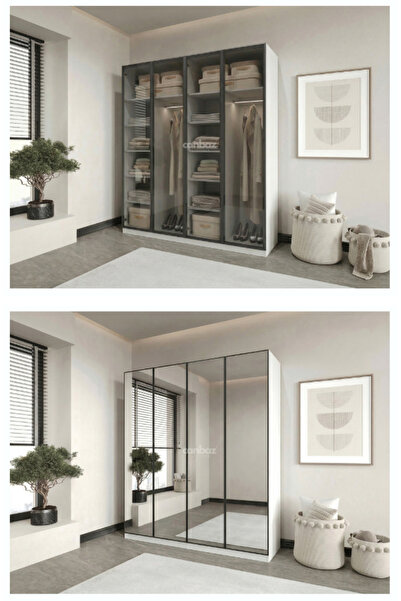 CANBAZ FURNİTURE Esla modüllü 4 cam kapaklı %100 MDF (KURULUM DAHİL)