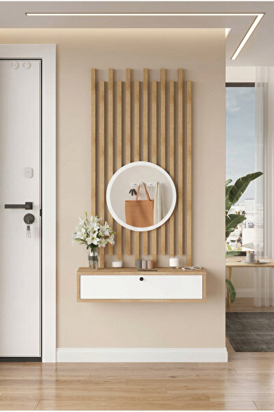 L'occi Concept Cosmia Aynalı Dresuar Ahşap Çıtalı Set Sepet-Beyaz Hol Antre C...