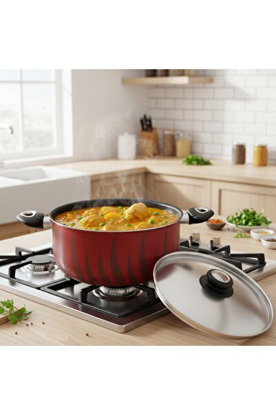 B&D 32CM /11.5L CASSEROLE WITH S/S LID FLAME PRINTING EXTERIOR