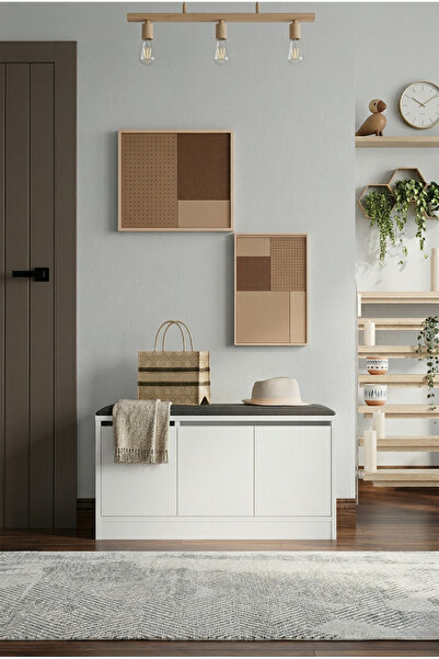 L'occi Concept Linda 90 cm Puflu Ayakkabılık Oturaklı 3 Kapaklı Dolap Beyaz L...