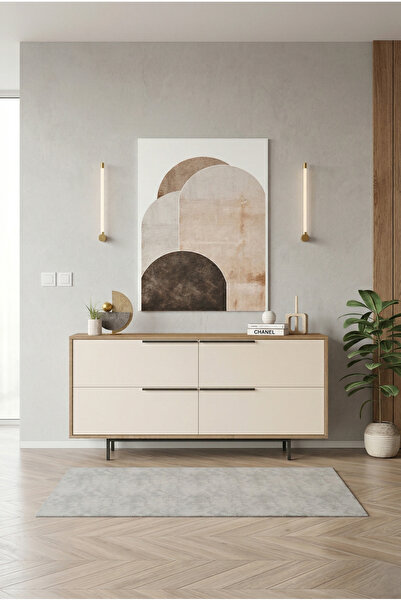 L'occi Concept Leena 160cm Konsol 4 Kapaklı Metal Ayaklı Sepet-Beyaz LA3-SW