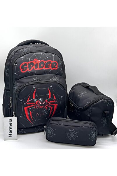 Harmela Black Backpack First School Character Patterned 3-Piece Set Boys' Fir...