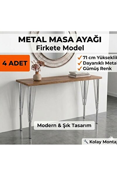 senmasy 71 Cm Metal Masa Ayağı /Sehpa Mobilya Ayağı/ GÜMÜŞ ( 4 Adet)