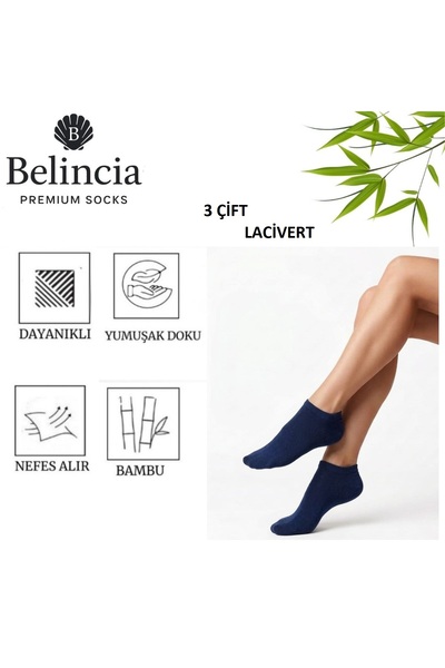 belincia Bamboo Women's Booties Dark Blue Socks/Seamless/Anti-Odor 3-Pack
